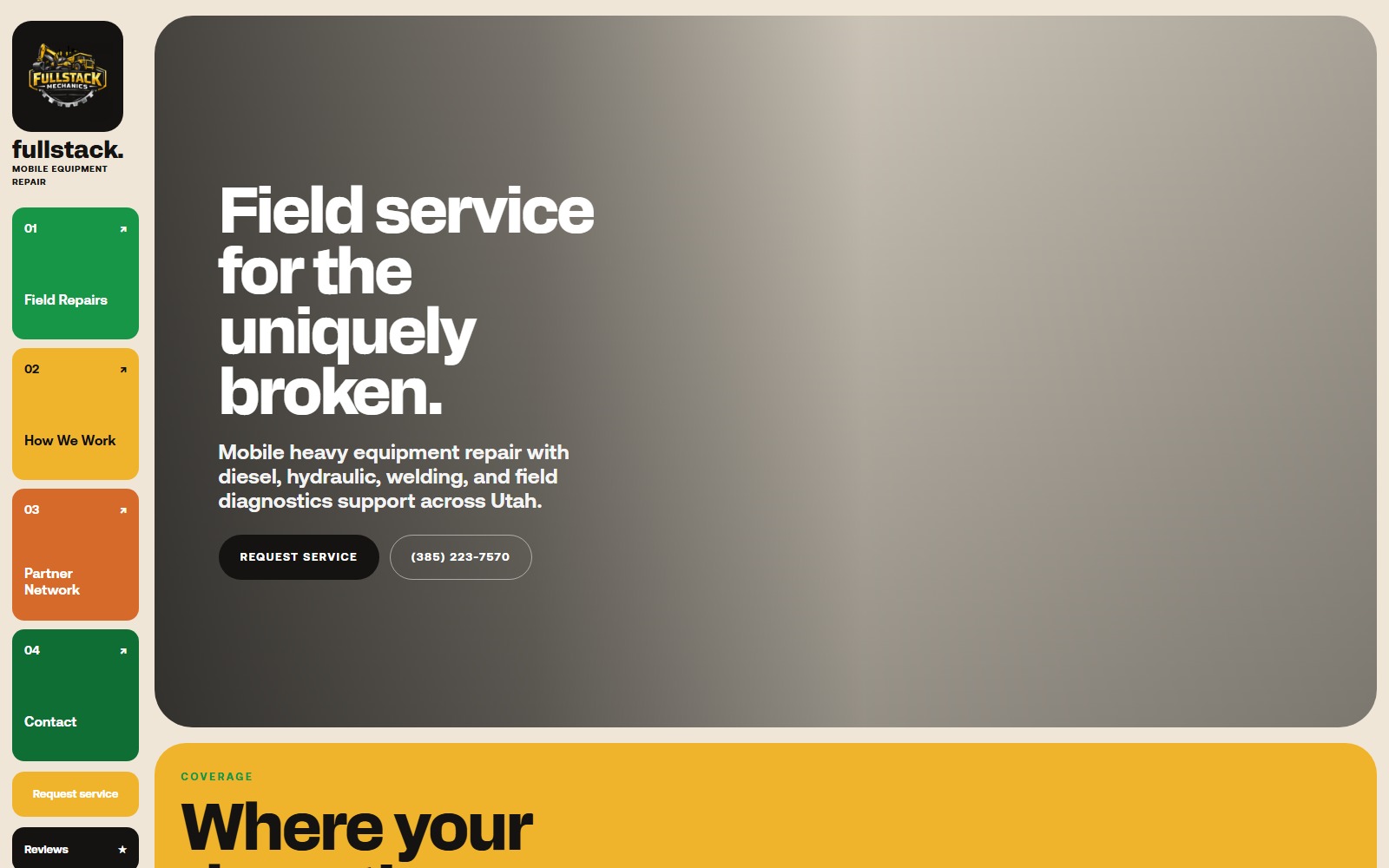 Full Stack Mechanics mobile equipment repair website